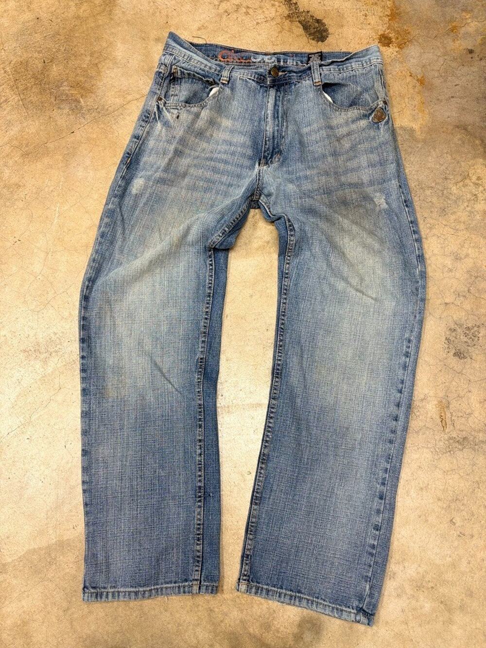 Men’s Akademiks Hip Hop Skater Jeans 34x30 Faded Streetwear Distressed Blue